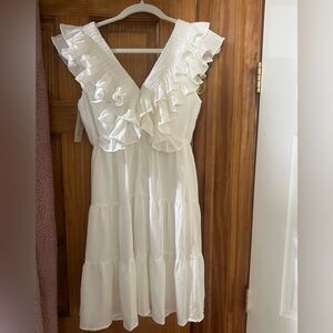 She + Sky White Ruffle Dress
